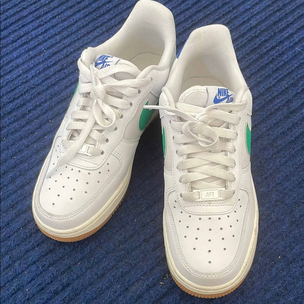 Nike Air Force 1 White with Green and Blue Accents